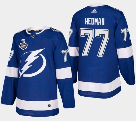 Men's Tampa Bay Lightning #77 Victor Hedman 2021 Blue Stanley Cup Final Bound Stitched Jersey